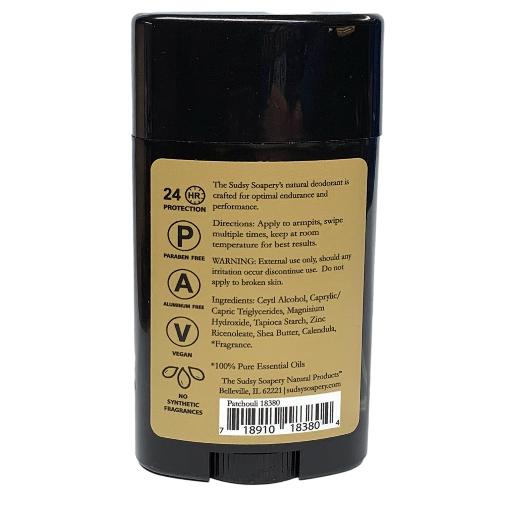 Sudsy Soapery Natural Patchouli Stick Deodorant, Aluminum and Paraben Free, 2.75 oz (78g)