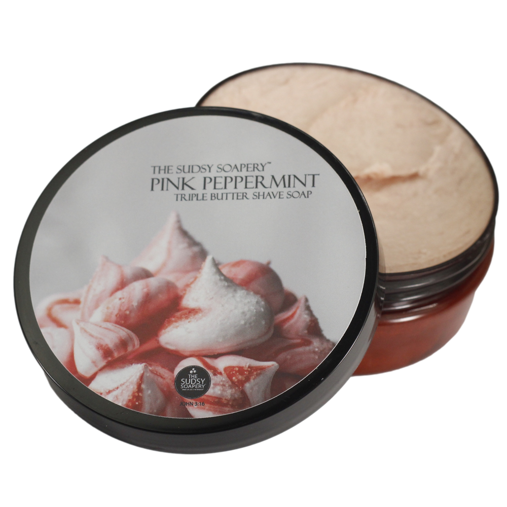 Supercreamed Triple Butter Shave Soap for Shaving, Pink Peppermint