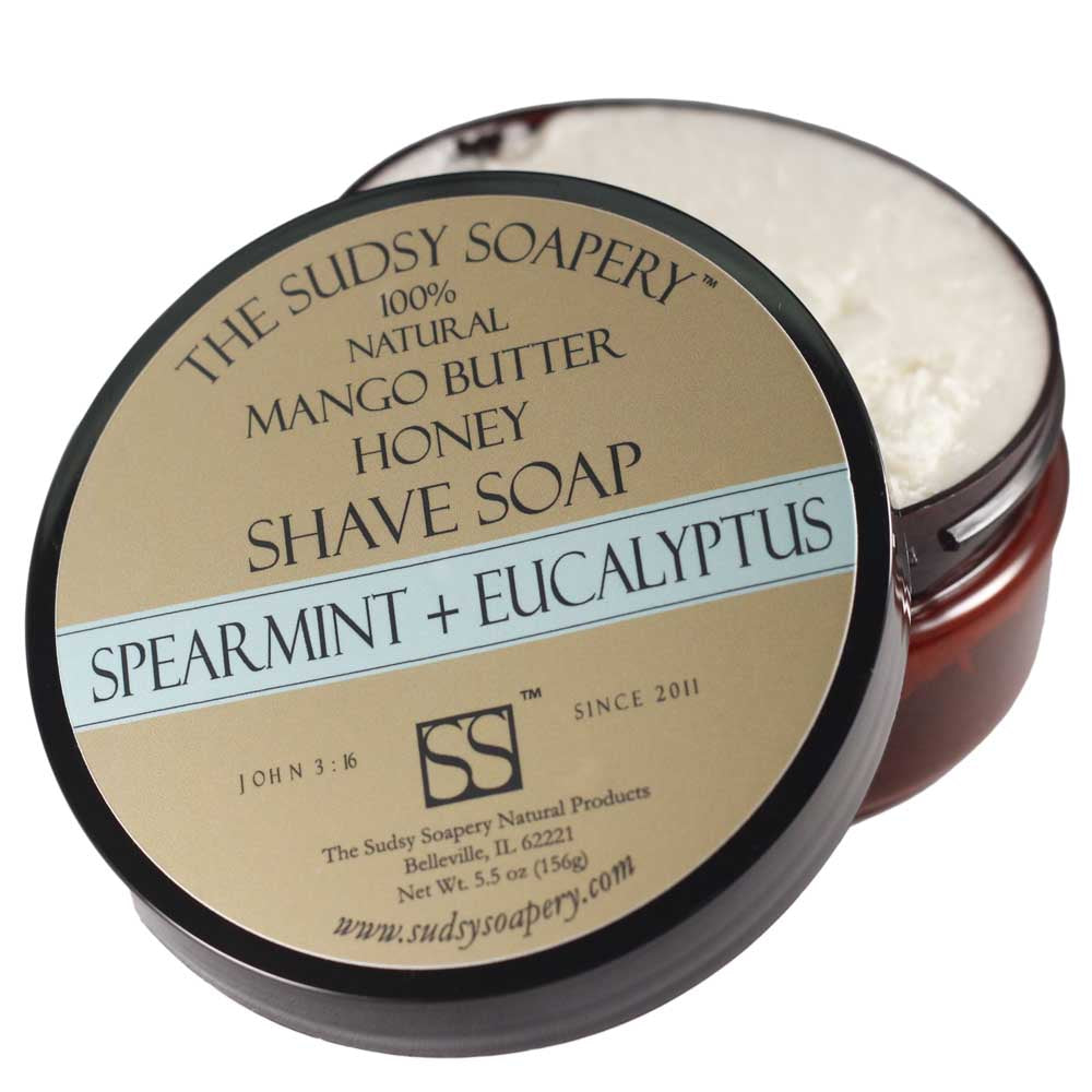 Supercreamed Mango Butter Shave Soap for Shaving, Spearmint and Eucalyptus with Honey