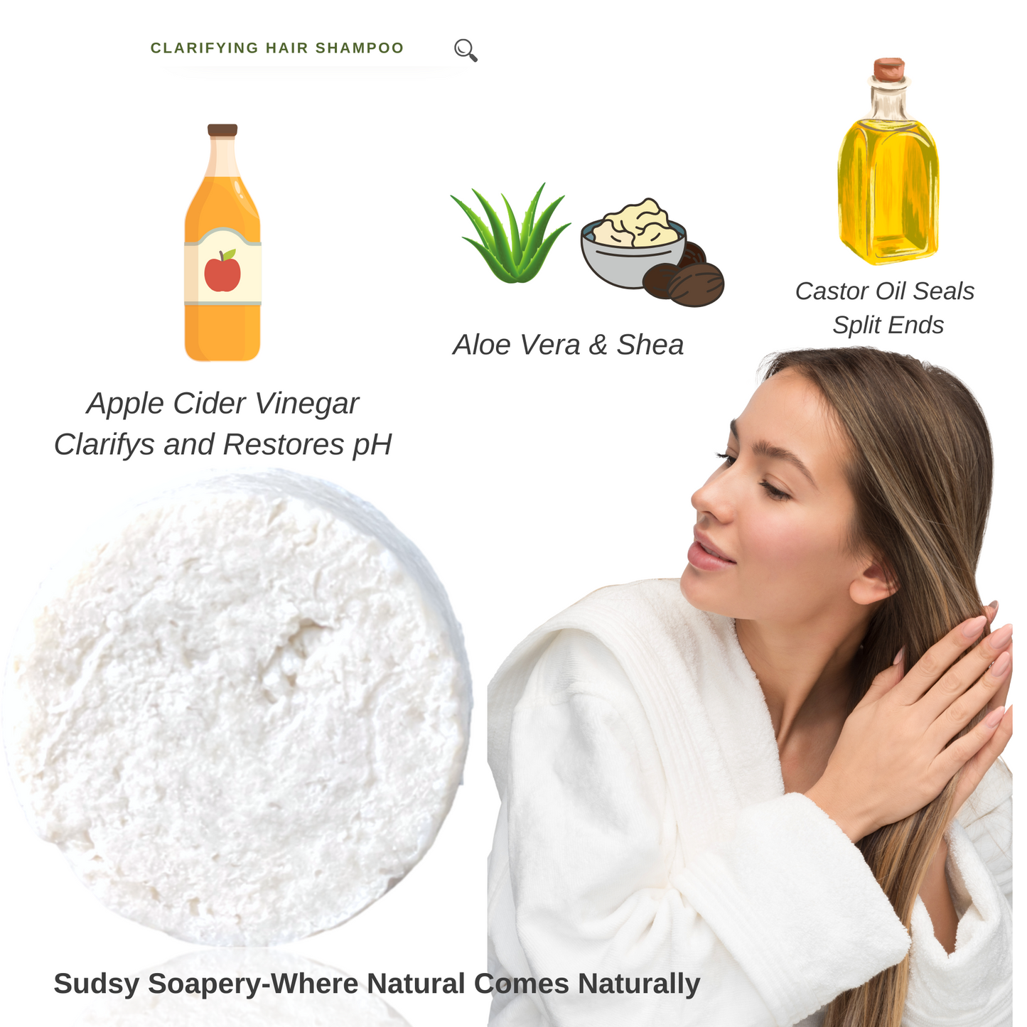 Clarifying Hair Shampoo Bar with Apple Cider Vinegar, Aloe and Shea