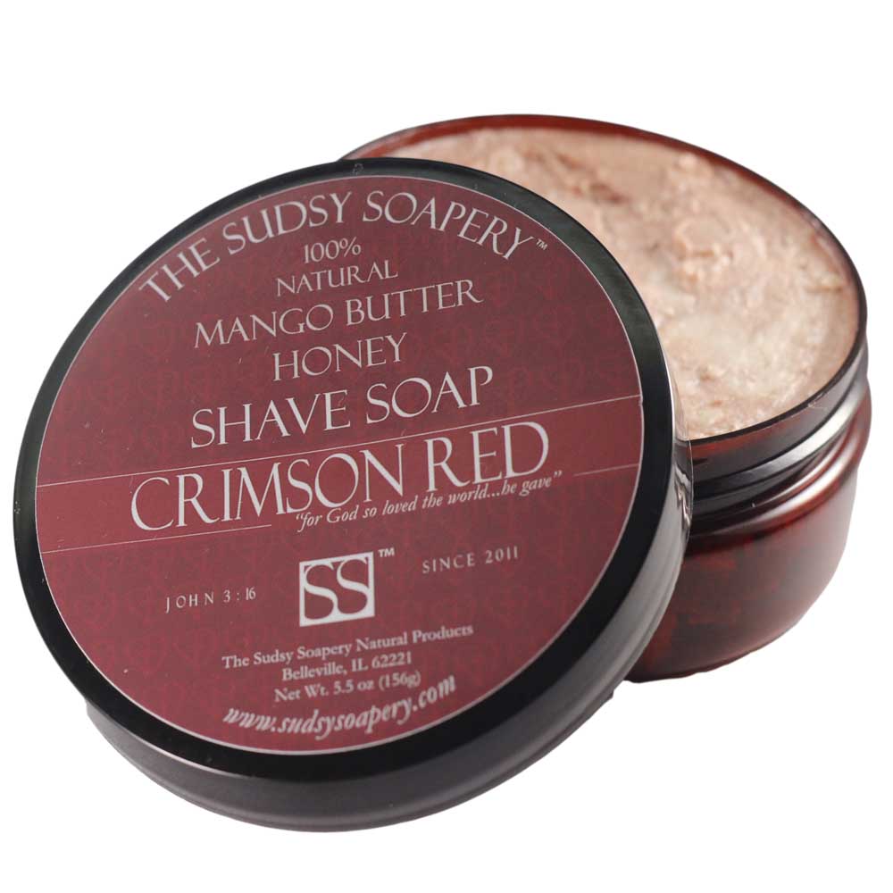 Mango Butter Shave Soap for Shaving, Crimson Red™ with Honey and Rose Clay